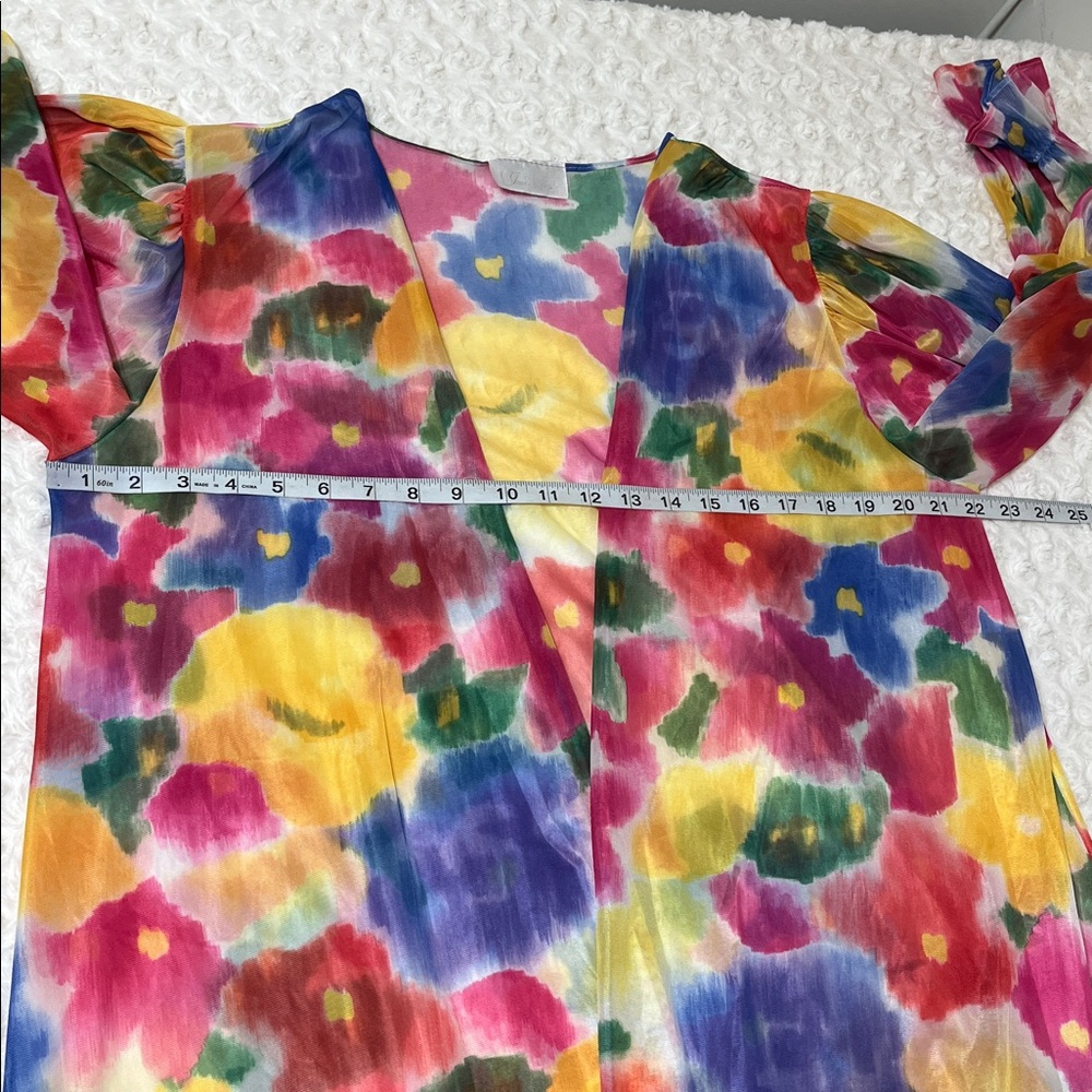 Vintage Inner Most Bright Floral Sheer Duster Robe Sears Sz L - Picture 10 of 10